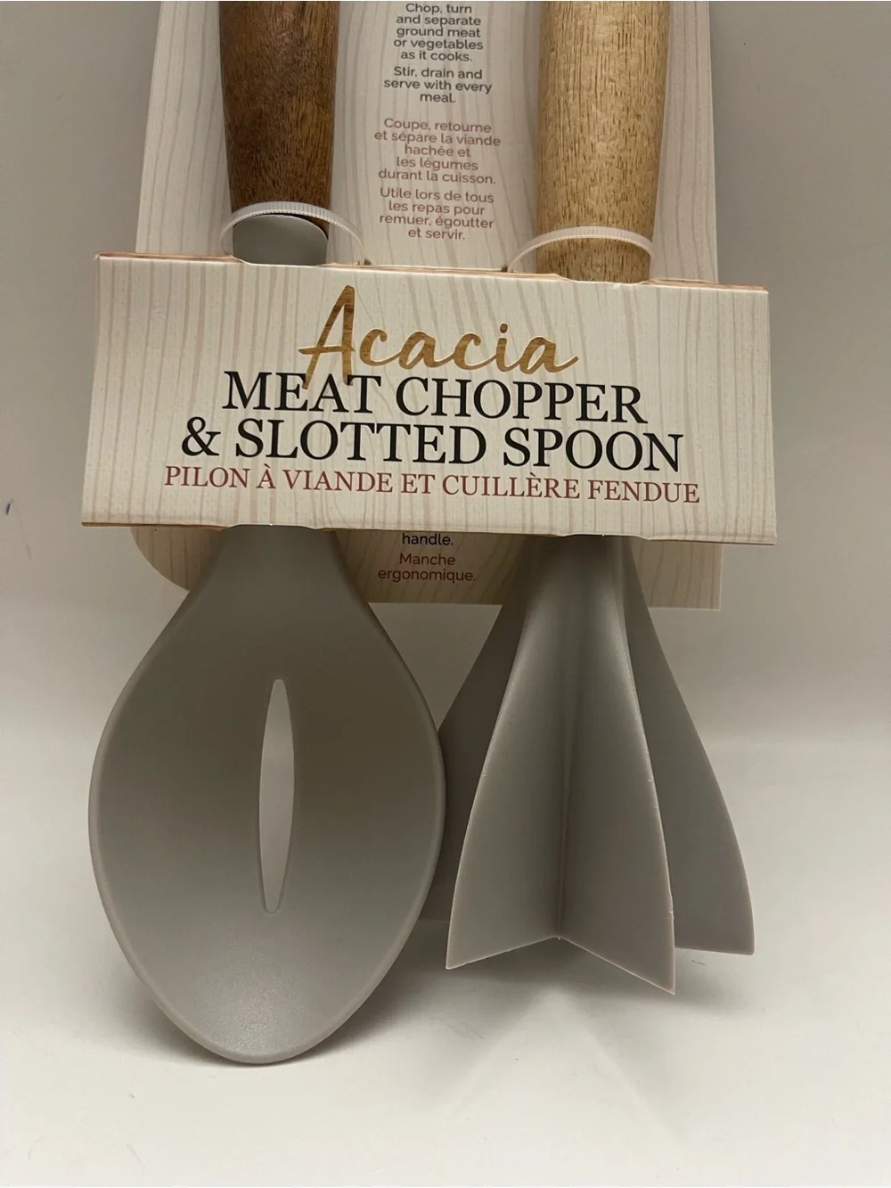 Set of 2 Joie Acacia Meat Chopper & Slotted Spoon